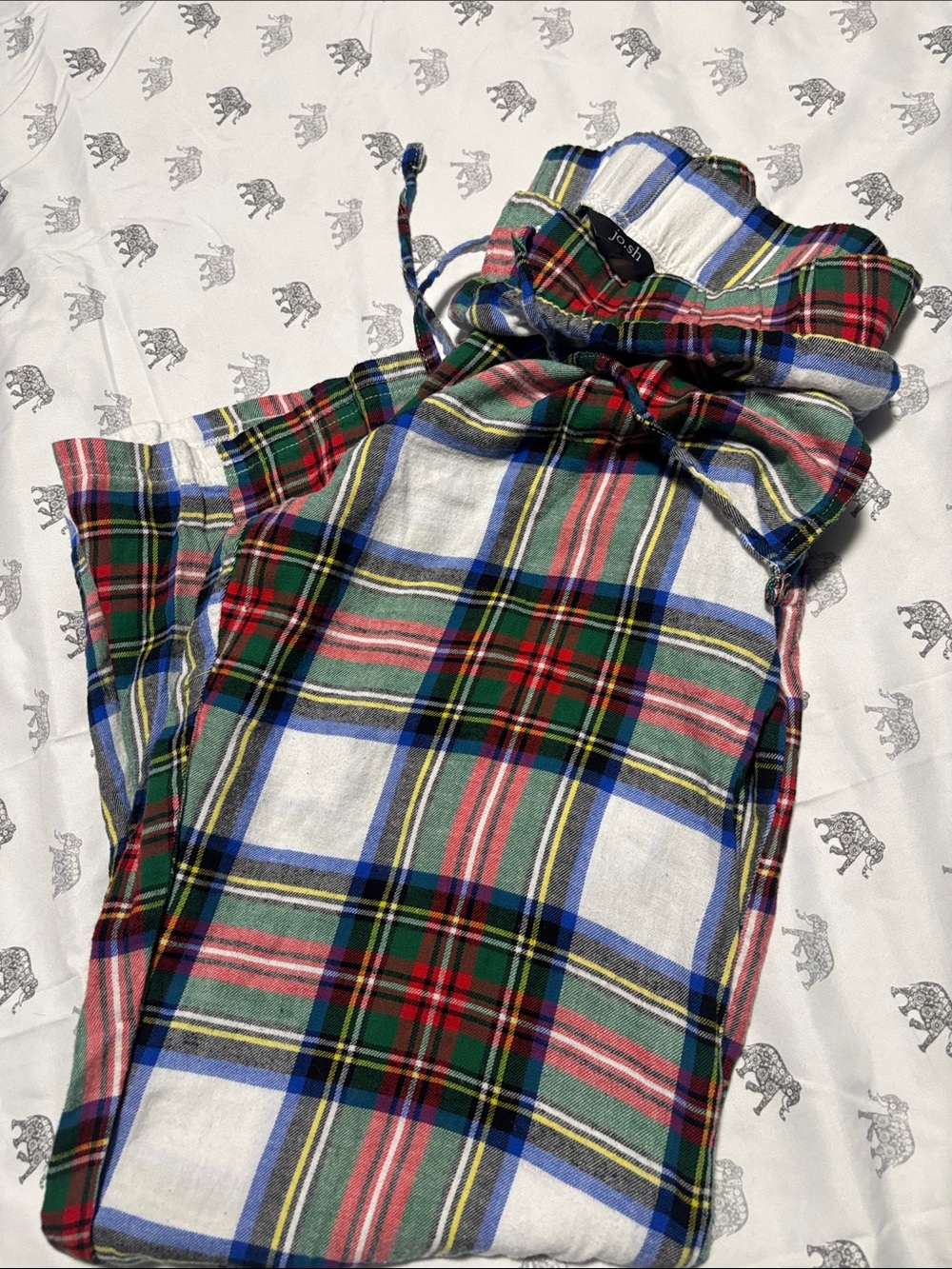 Joan Vass Green & Red Plaid Cotton Pajama Set